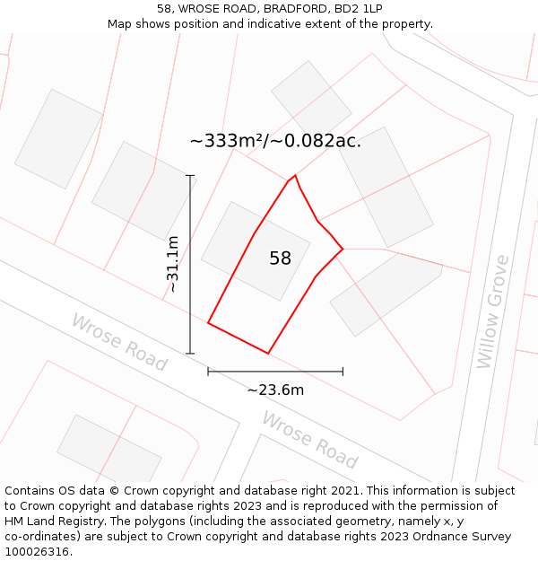 58, WROSE ROAD, BRADFORD, BD2 1LP: Plot and title map