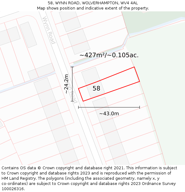 58, WYNN ROAD, WOLVERHAMPTON, WV4 4AL: Plot and title map