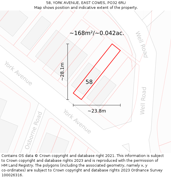 58, YORK AVENUE, EAST COWES, PO32 6RU: Plot and title map