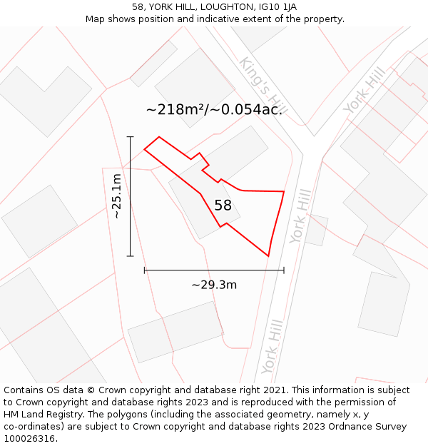 58, YORK HILL, LOUGHTON, IG10 1JA: Plot and title map