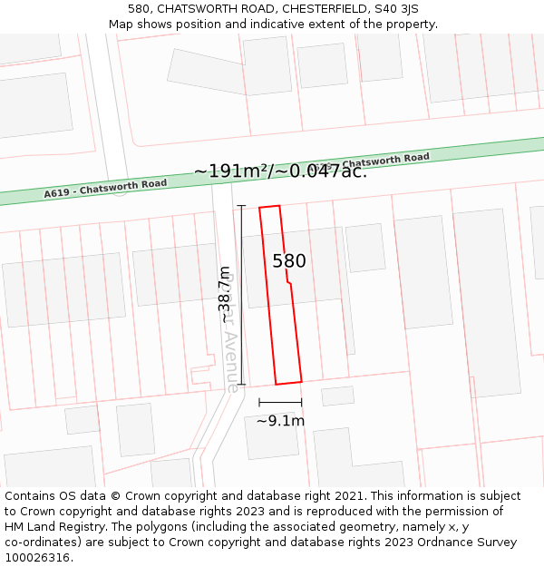 580, CHATSWORTH ROAD, CHESTERFIELD, S40 3JS: Plot and title map