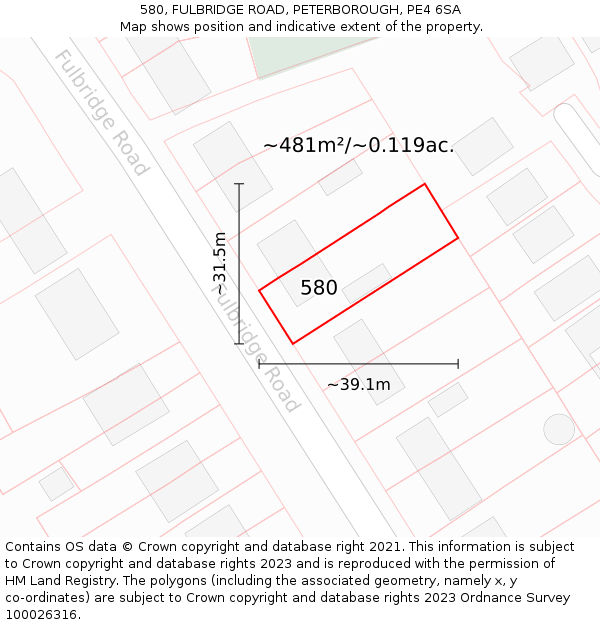 580, FULBRIDGE ROAD, PETERBOROUGH, PE4 6SA: Plot and title map