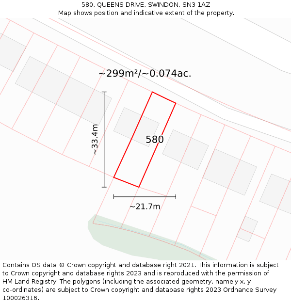 580, QUEENS DRIVE, SWINDON, SN3 1AZ: Plot and title map