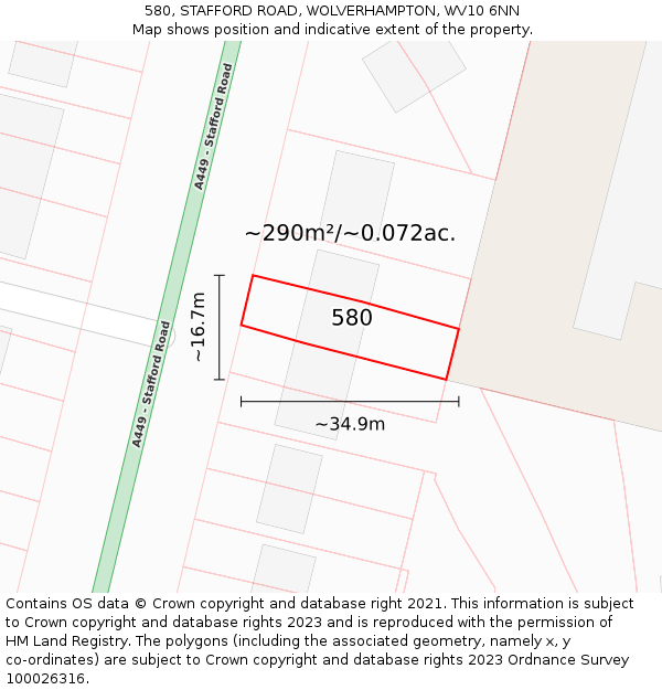 580, STAFFORD ROAD, WOLVERHAMPTON, WV10 6NN: Plot and title map