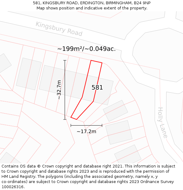 581, KINGSBURY ROAD, ERDINGTON, BIRMINGHAM, B24 9NP: Plot and title map
