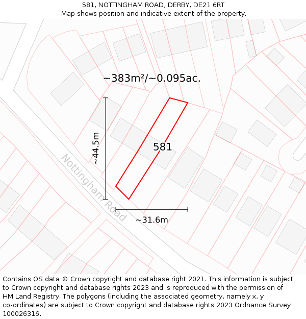 581, NOTTINGHAM ROAD, DERBY, DE21 6RT: Plot and title map