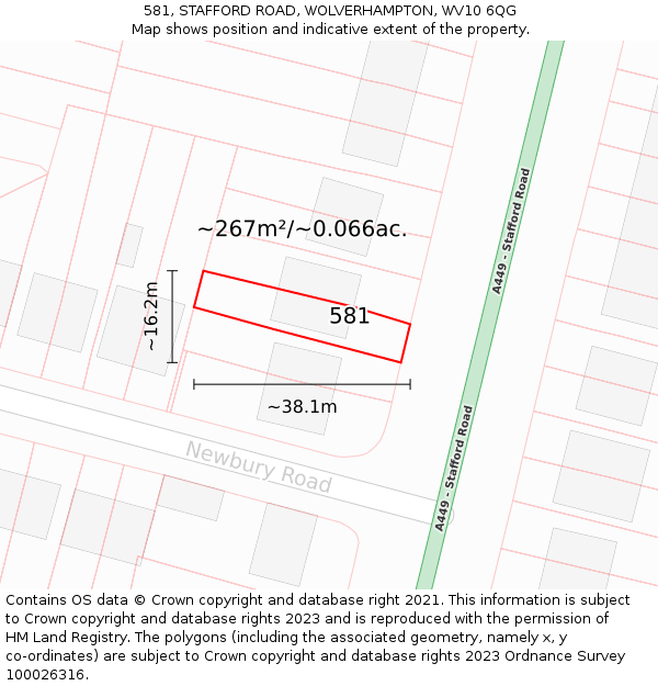 581, STAFFORD ROAD, WOLVERHAMPTON, WV10 6QG: Plot and title map