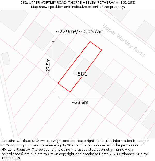 581, UPPER WORTLEY ROAD, THORPE HESLEY, ROTHERHAM, S61 2SZ: Plot and title map