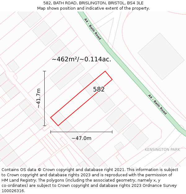 582, BATH ROAD, BRISLINGTON, BRISTOL, BS4 3LE: Plot and title map