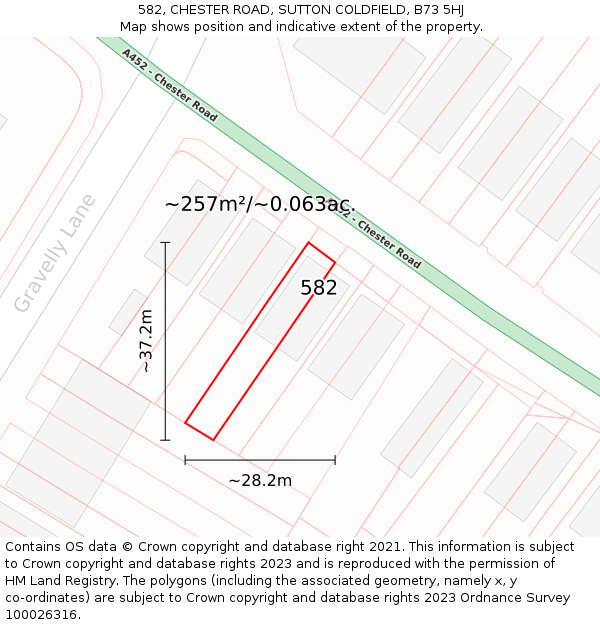 582, CHESTER ROAD, SUTTON COLDFIELD, B73 5HJ: Plot and title map