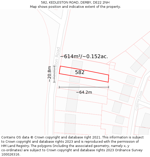 582, KEDLESTON ROAD, DERBY, DE22 2NH: Plot and title map