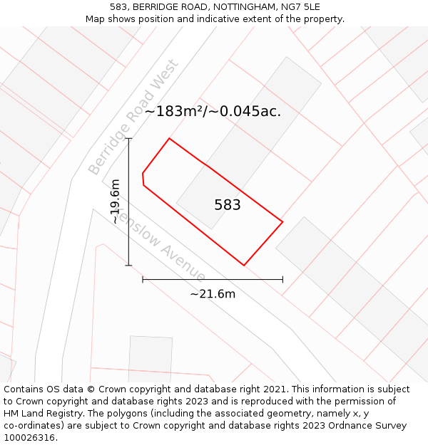 583, BERRIDGE ROAD, NOTTINGHAM, NG7 5LE: Plot and title map