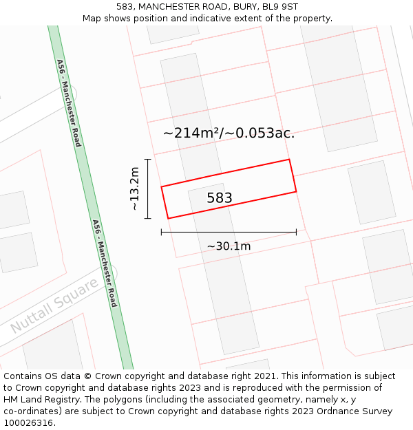 583, MANCHESTER ROAD, BURY, BL9 9ST: Plot and title map