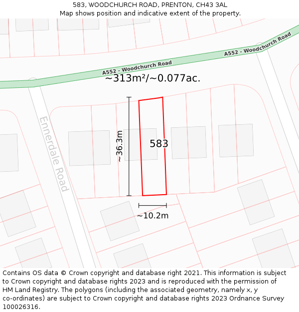 583, WOODCHURCH ROAD, PRENTON, CH43 3AL: Plot and title map