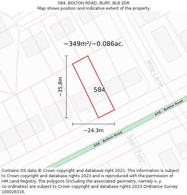 584, BOLTON ROAD, BURY, BL8 2DR: Plot and title map