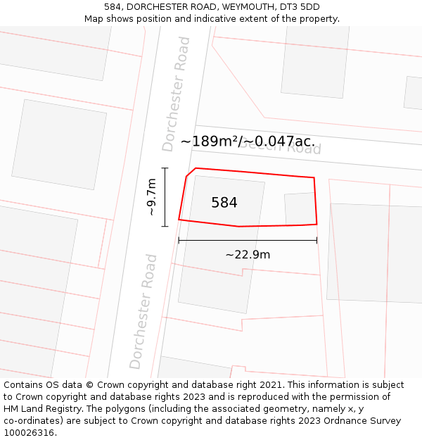 584, DORCHESTER ROAD, WEYMOUTH, DT3 5DD: Plot and title map