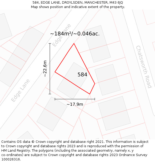 584, EDGE LANE, DROYLSDEN, MANCHESTER, M43 6JQ: Plot and title map