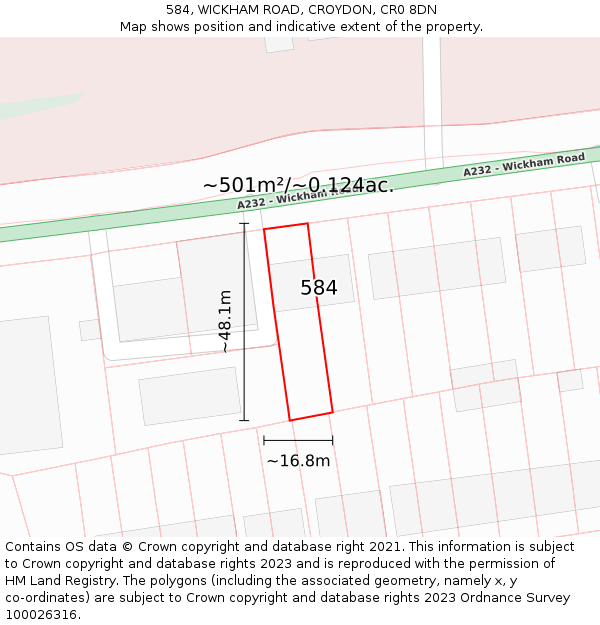 584, WICKHAM ROAD, CROYDON, CR0 8DN: Plot and title map