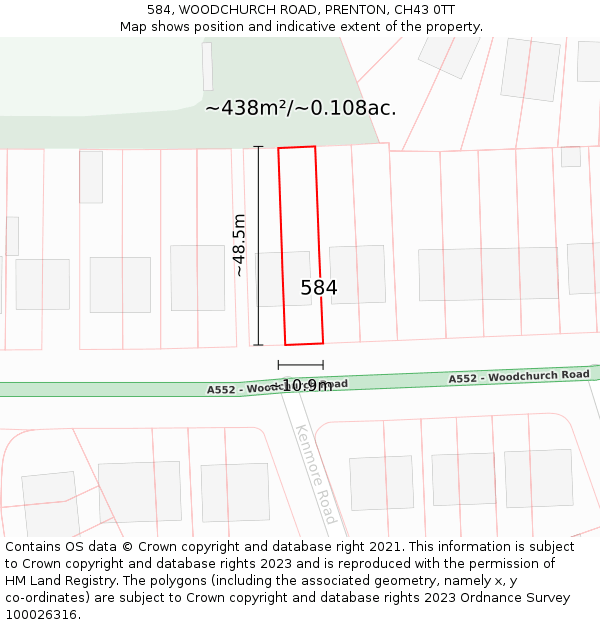 584, WOODCHURCH ROAD, PRENTON, CH43 0TT: Plot and title map