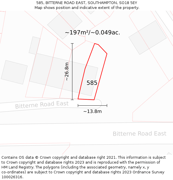 585, BITTERNE ROAD EAST, SOUTHAMPTON, SO18 5EY: Plot and title map
