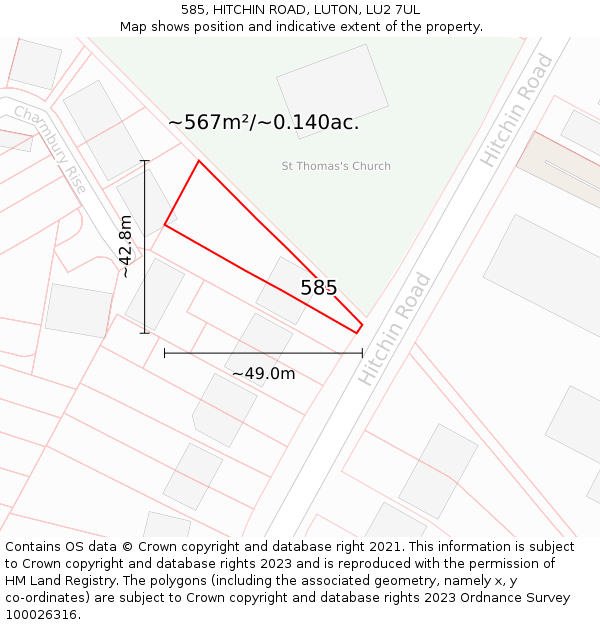 585, HITCHIN ROAD, LUTON, LU2 7UL: Plot and title map