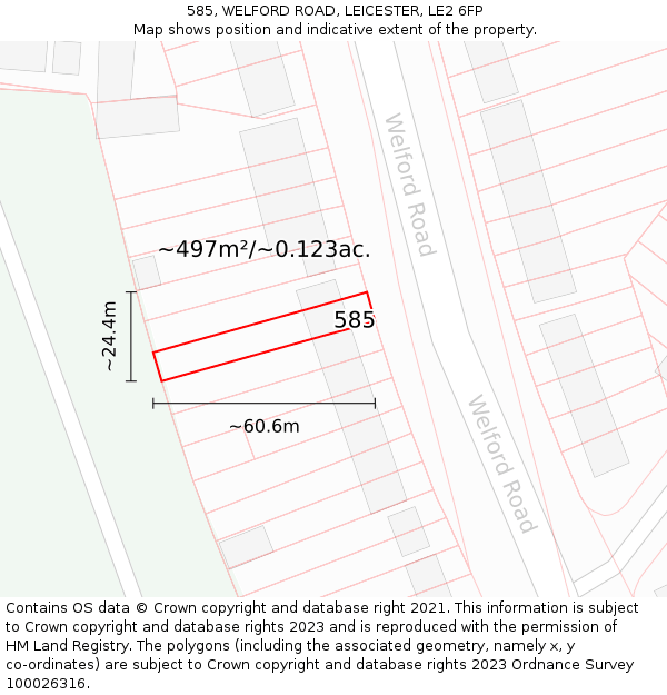 585, WELFORD ROAD, LEICESTER, LE2 6FP: Plot and title map