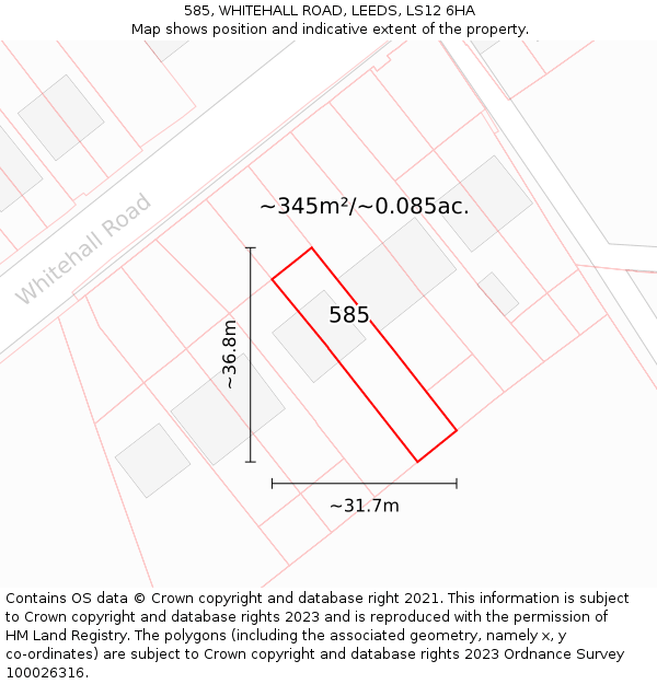 585, WHITEHALL ROAD, LEEDS, LS12 6HA: Plot and title map