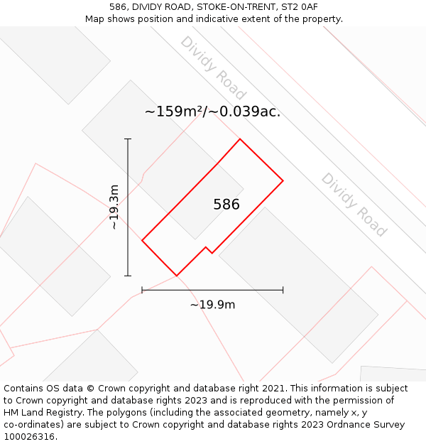 586, DIVIDY ROAD, STOKE-ON-TRENT, ST2 0AF: Plot and title map