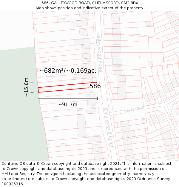 586, GALLEYWOOD ROAD, CHELMSFORD, CM2 8BX: Plot and title map