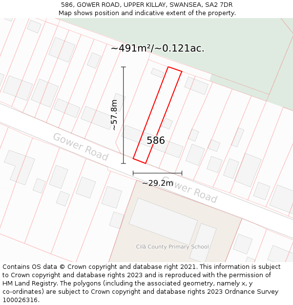 586, GOWER ROAD, UPPER KILLAY, SWANSEA, SA2 7DR: Plot and title map