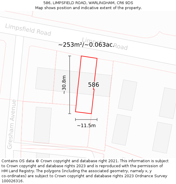 586, LIMPSFIELD ROAD, WARLINGHAM, CR6 9DS: Plot and title map