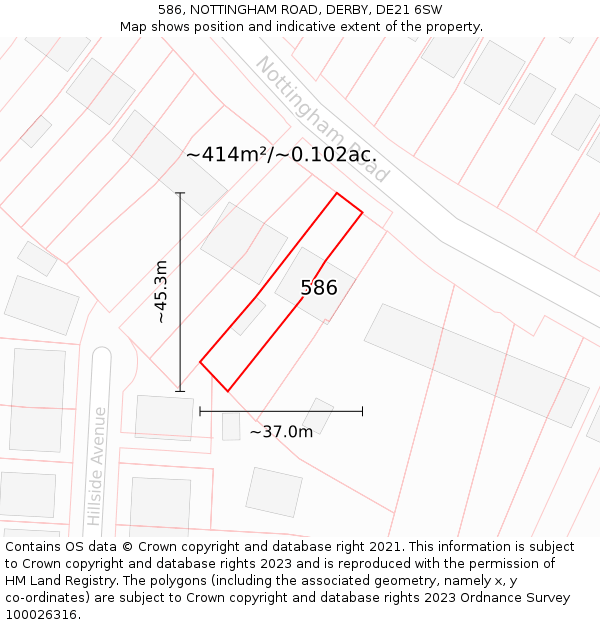 586, NOTTINGHAM ROAD, DERBY, DE21 6SW: Plot and title map