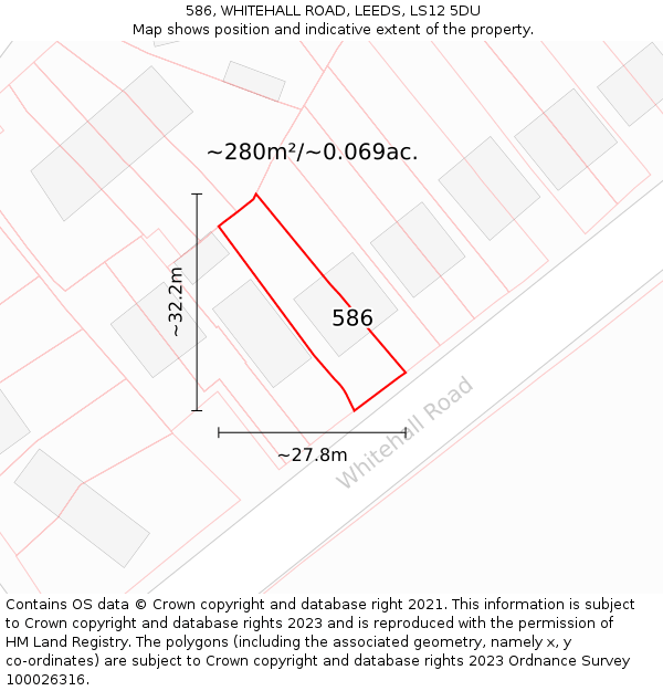 586, WHITEHALL ROAD, LEEDS, LS12 5DU: Plot and title map