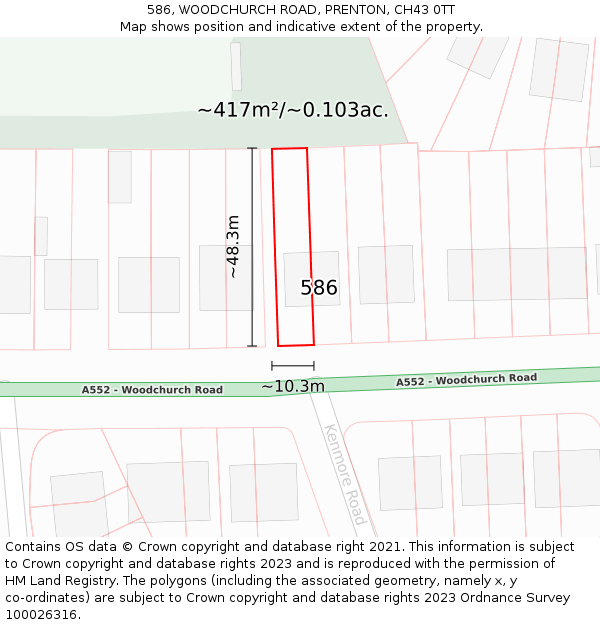 586, WOODCHURCH ROAD, PRENTON, CH43 0TT: Plot and title map