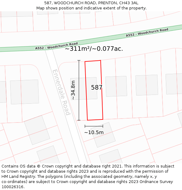 587, WOODCHURCH ROAD, PRENTON, CH43 3AL: Plot and title map