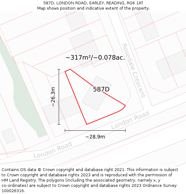 587D, LONDON ROAD, EARLEY, READING, RG6 1AT: Plot and title map