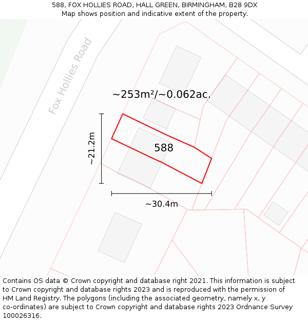 588, FOX HOLLIES ROAD, HALL GREEN, BIRMINGHAM, B28 9DX: Plot and title map