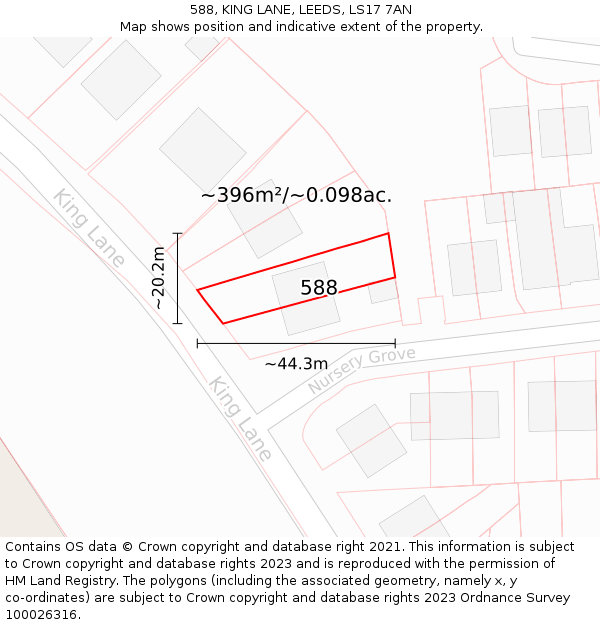 588, KING LANE, LEEDS, LS17 7AN: Plot and title map
