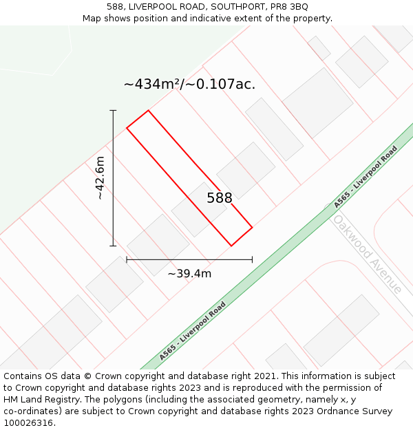 588, LIVERPOOL ROAD, SOUTHPORT, PR8 3BQ: Plot and title map