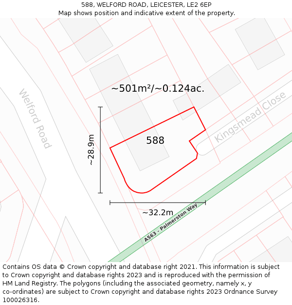 588, WELFORD ROAD, LEICESTER, LE2 6EP: Plot and title map