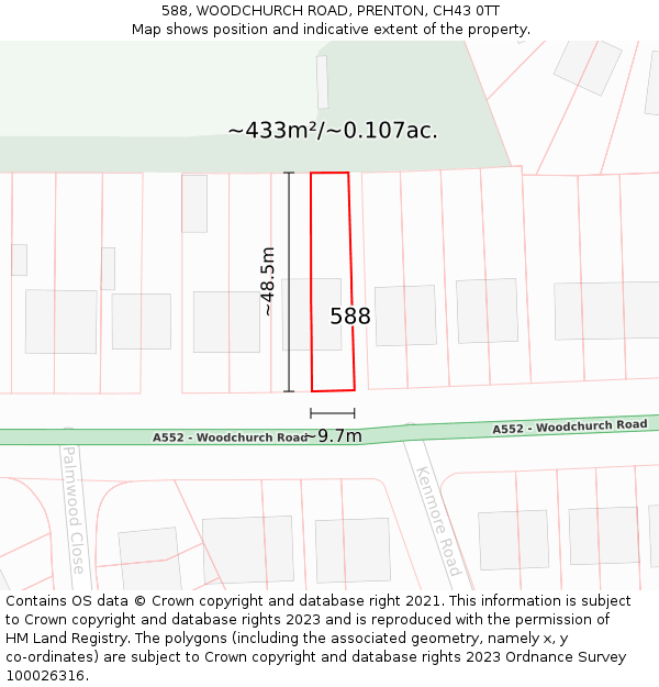 588, WOODCHURCH ROAD, PRENTON, CH43 0TT: Plot and title map