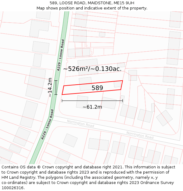 589, LOOSE ROAD, MAIDSTONE, ME15 9UH: Plot and title map