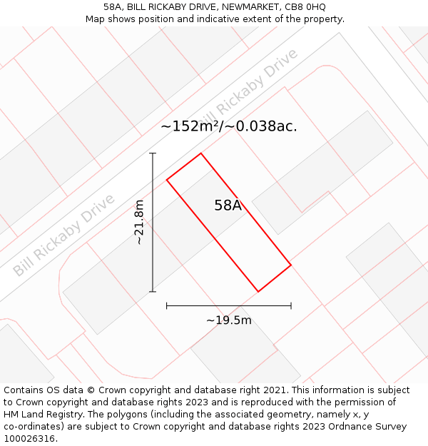 58A, BILL RICKABY DRIVE, NEWMARKET, CB8 0HQ: Plot and title map