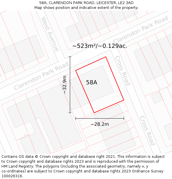 58A, CLARENDON PARK ROAD, LEICESTER, LE2 3AD: Plot and title map