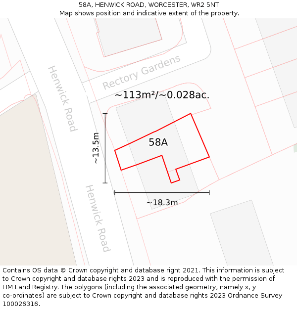 58A, HENWICK ROAD, WORCESTER, WR2 5NT: Plot and title map