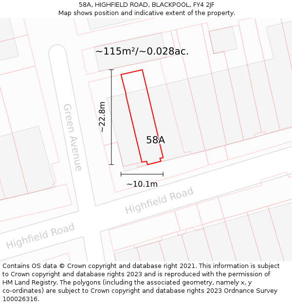 58A, HIGHFIELD ROAD, BLACKPOOL, FY4 2JF: Plot and title map