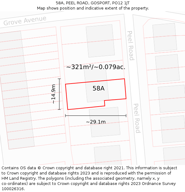 58A, PEEL ROAD, GOSPORT, PO12 1JT: Plot and title map