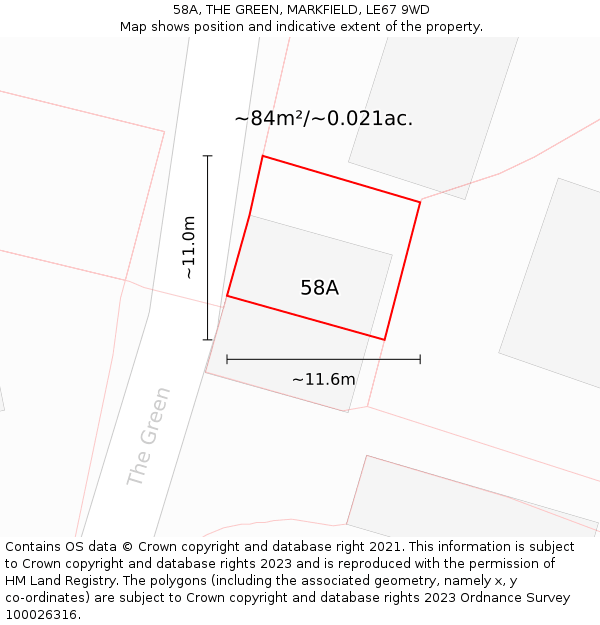 58A, THE GREEN, MARKFIELD, LE67 9WD: Plot and title map