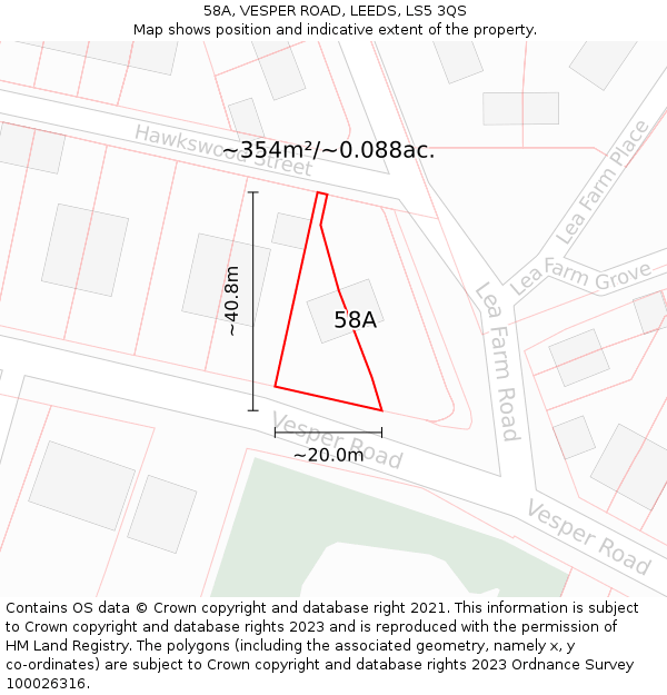 58A, VESPER ROAD, LEEDS, LS5 3QS: Plot and title map