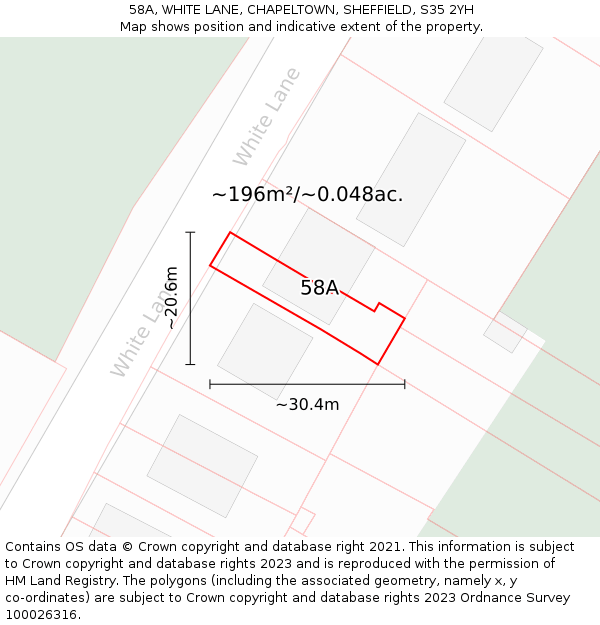 58A, WHITE LANE, CHAPELTOWN, SHEFFIELD, S35 2YH: Plot and title map